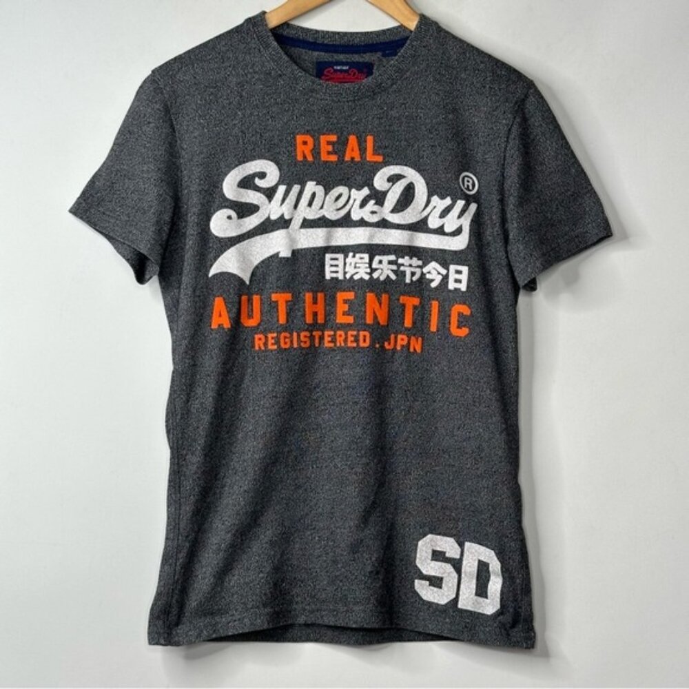 Super Dry Mens T-Shirt Tee Logo Short Sleeve Crew Neck Heathered Gray Size S